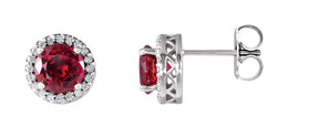 Platinum Lab-Grown Ruby & Natural Diamond Round 4-Prong Halo-Style Earrings