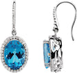 14K Gold Oval Natural Swiss Blue Topaz Halo-Style Earrings