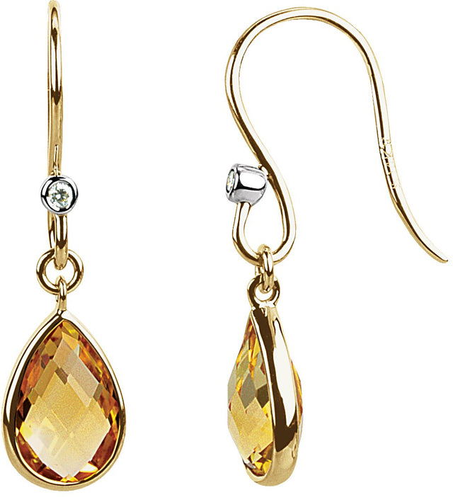 14K Gold Pear Natural Citrine & Natural Diamond Accented Earrings