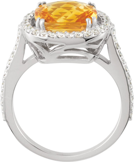 14K Gold Cushion Natural Citrine & Natural Diamond Halo-Style Ring - view 2