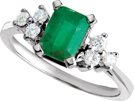 14K Gold Emerald Natural Emerald & Natural Diamond Accented Ring - view 2