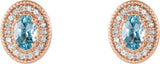 14K Gold Natural Aquamarine & Natural Diamond Oval 4-Prong Halo-Style Earrings - Rose Gold - view 2