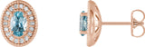 14K Gold Natural Aquamarine & Natural Diamond Oval 4-Prong Halo-Style Earrings - Rose Gold