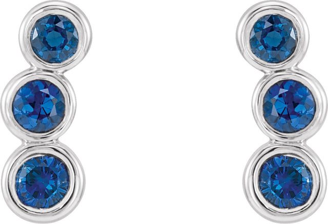 14K Gold Round Lab-Grown Blue Sapphire Three-Stone Ear Climbers - White Gold - view 5