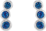 14K Gold Round Natural Blue Sapphire Three-Stone Ear Climbers - White Gold - view 5