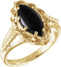 14K Gold Marquise Natural Onyx Cabochon Ring - Yellow Gold