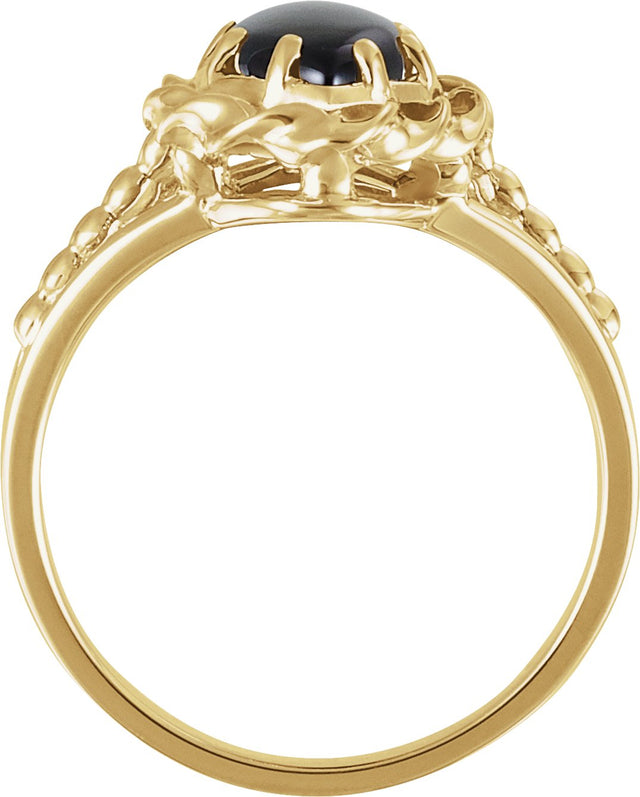 14K Gold Marquise Natural Onyx Cabochon Ring - Yellow Gold - view 2