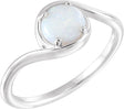 14K Gold Round Natural White Opal Bypass Cabochon Ring - White Gold