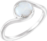 14K Gold Round Natural White Opal Bypass Cabochon Ring - White Gold