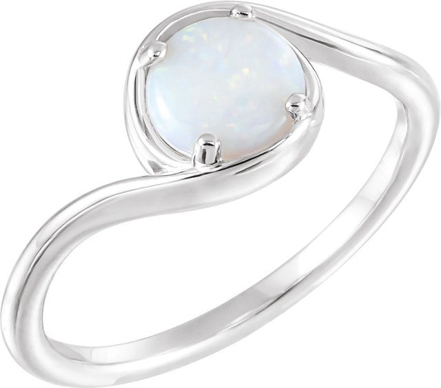 Platinum Round Natural White Opal Bypass Cabochon Ring