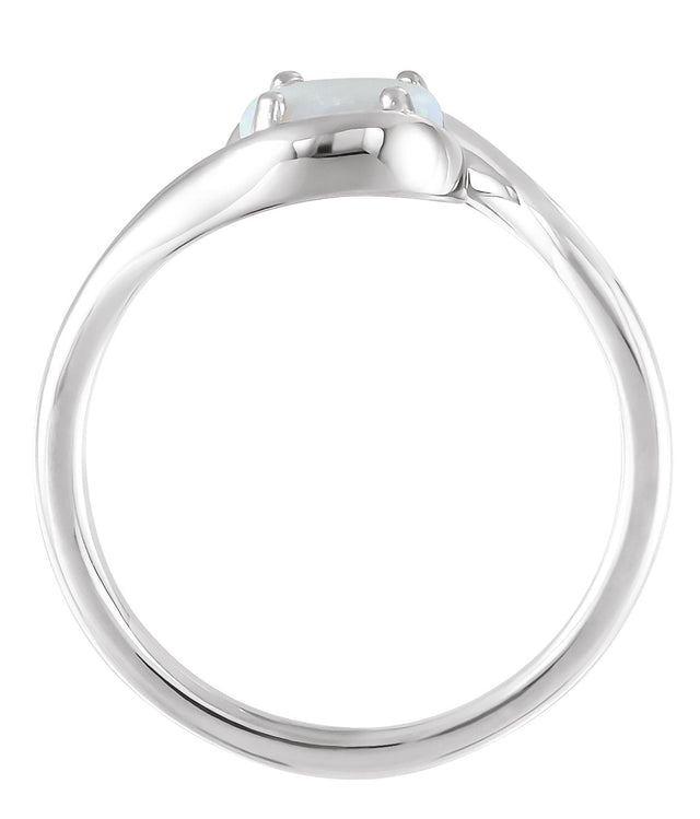 Platinum Round Natural White Opal Bypass Cabochon Ring - view 2