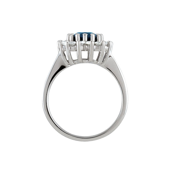 14K Gold Oval Natural Blue Sapphire & Natural Diamond Halo-Style Ring - view 2