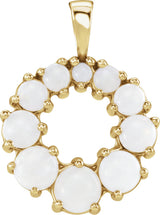 14K Gold Round Natural White Opal Halo-Style Necklace or Pendant - Yellow Gold