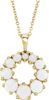 14K Gold Round Natural White Opal Halo-Style Necklace or Pendant - Yellow Gold