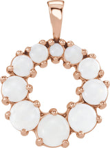14K Gold Round Natural White Opal Halo-Style Necklace or Pendant - Rose Gold