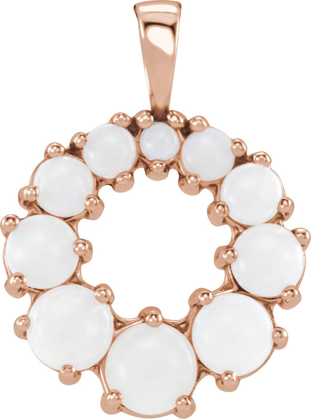 14K Gold Round Natural White Opal Halo-Style Necklace or Pendant - Rose Gold