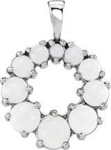 Platinum Round Natural White Opal Halo-Style Necklace or Pendant