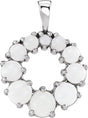 Platinum Round Natural White Opal Halo-Style Necklace or Pendant