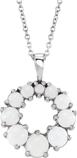 14K Gold Round Natural White Opal Halo-Style Necklace or Pendant - White Gold