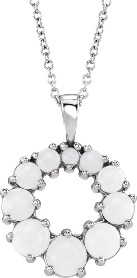 Platinum Round Natural White Opal Halo-Style Necklace or Pendant