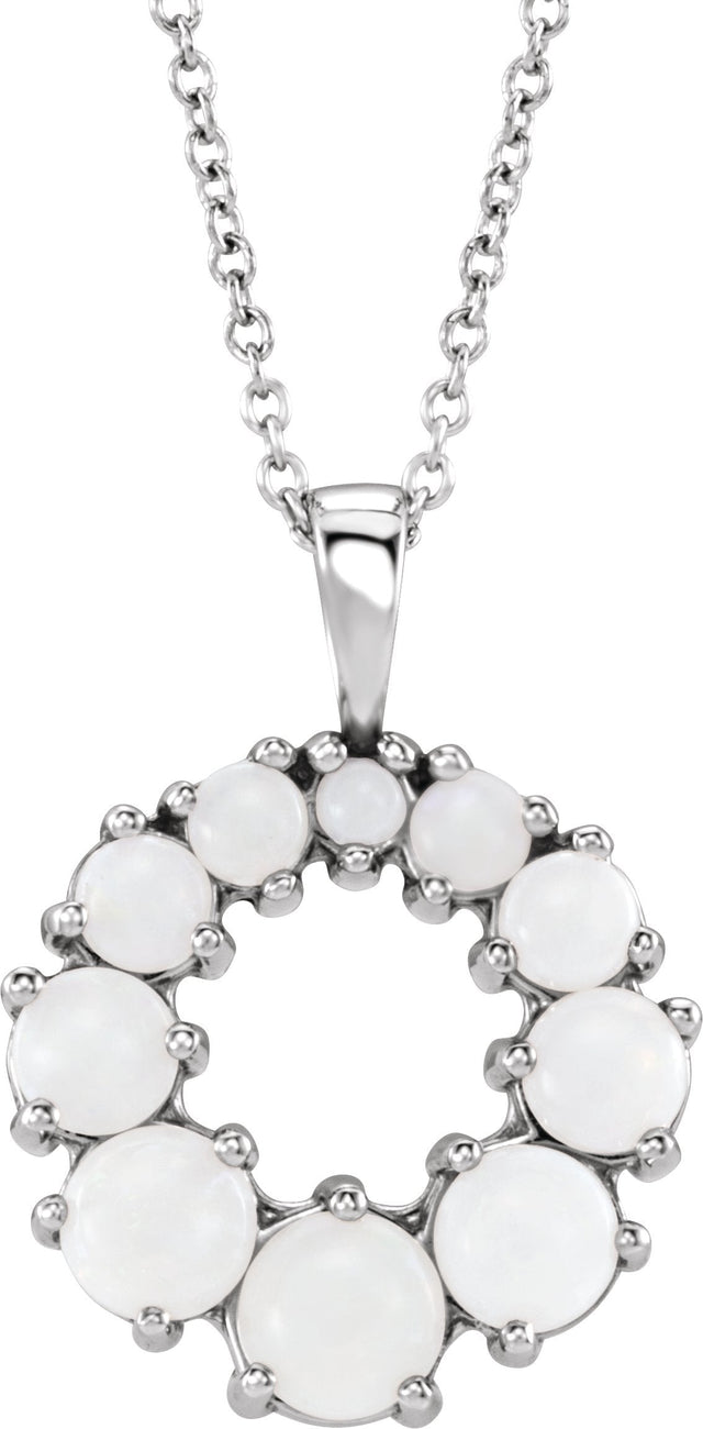 Platinum Round Natural White Opal Halo-Style Necklace or Pendant