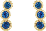 14K Gold Round Lab-Grown Blue Sapphire Three-Stone Ear Climbers - Yellow Gold - view 5