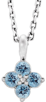 Platinum Round Natural Aquamarine Youth Birthstone Necklace or Pendant