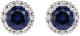 14K Gold Lab-Grown Blue Sapphire & Natural Diamond Round 4-Prong Halo-Style Earrings – 3.5-8mm Stones - White Gold - view 2