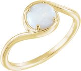 14K Gold Round Natural White Opal Bypass Cabochon Ring - Yellow Gold