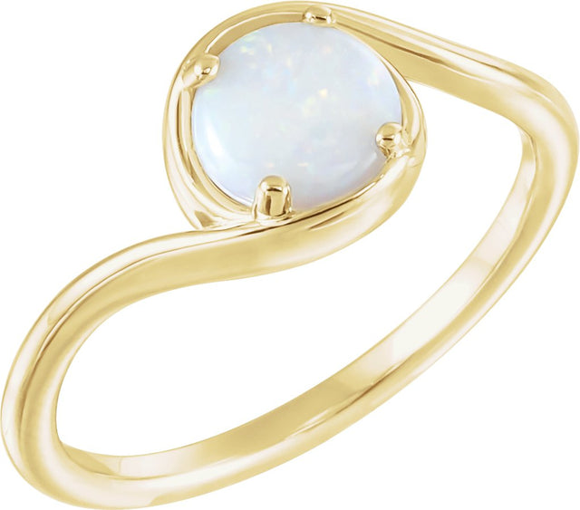 14K Gold Round Natural White Opal Bypass Cabochon Ring - Yellow Gold
