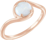 14K Gold Round Natural White Opal Bypass Cabochon Ring - Rose Gold
