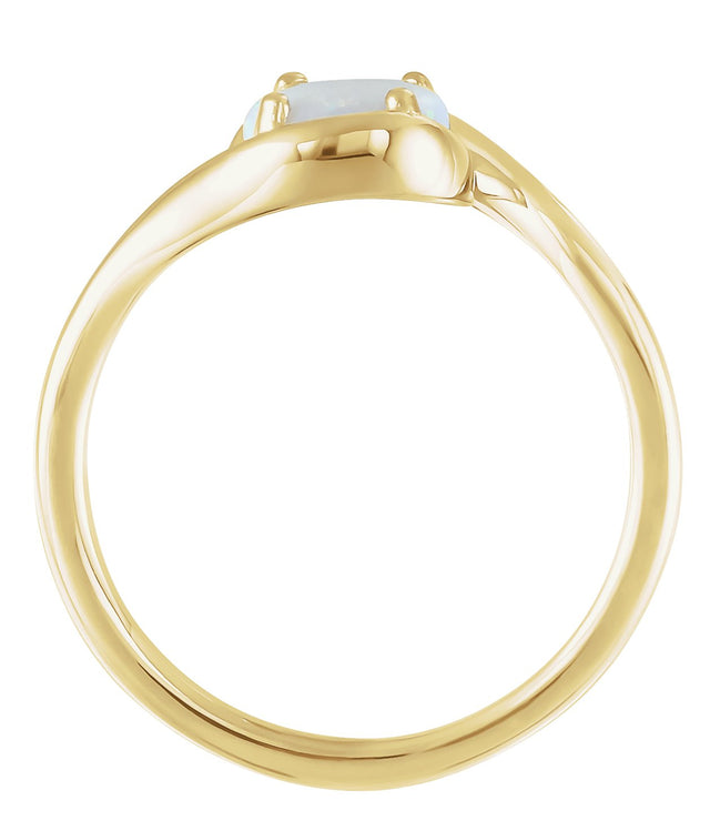 14K Gold Round Natural White Opal Bypass Cabochon Ring - Yellow Gold - view 2