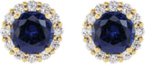 14K Gold Lab-Grown Blue Sapphire & Natural Diamond Round 4-Prong Halo-Style Earrings – 3.5-8mm Stones - Yellow Gold - view 2