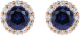 14K Gold Lab-Grown Blue Sapphire & Natural Diamond Round 4-Prong Halo-Style Earrings – 3.5-8mm Stones - Rose Gold - view 2