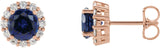 14K Gold Lab-Grown Blue Sapphire & Natural Diamond Round 4-Prong Halo-Style Earrings – 3.5-8mm Stones - Rose Gold
