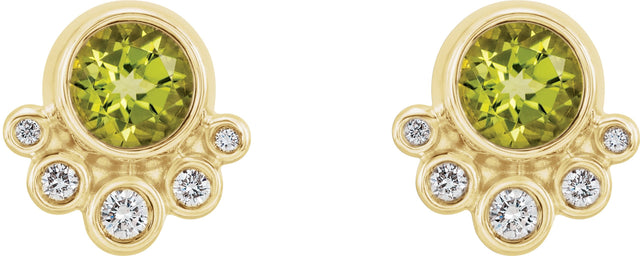 14K Gold Round Natural Peridot Accented Bezel-Set Earrings - Yellow Gold - view 4