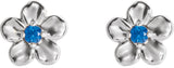 Platinum Round Blue Sapphire Youth Flower Earrings - view 2