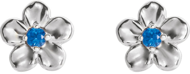 Platinum Round Blue Sapphire Youth Flower Earrings - view 2