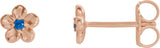 14K Gold Round Blue Sapphire Youth Flower Earrings - Rose Gold