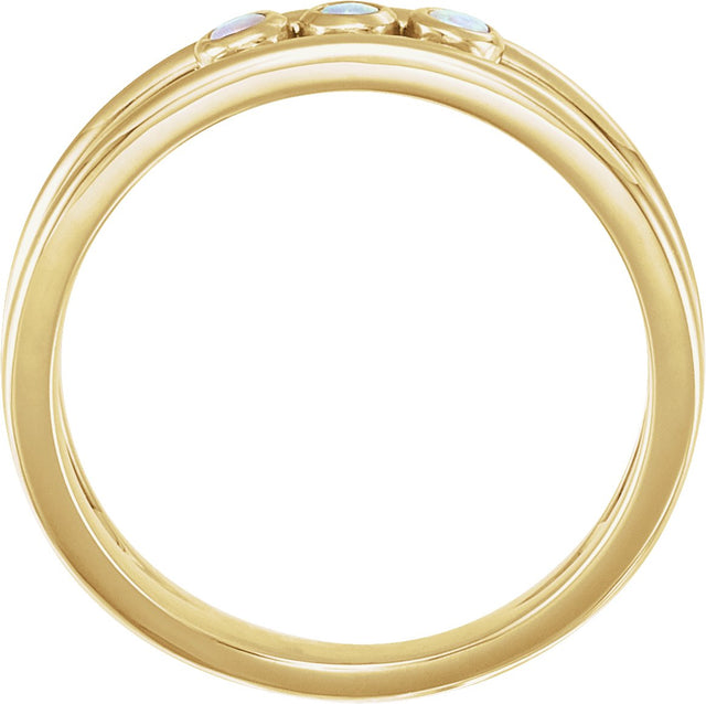 14K Gold Round Natural White Opal Three-Stone Bezel-Set Ring - Yellow Gold - view 2