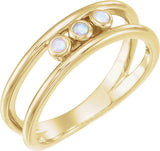 14K Gold Round Natural White Opal Three-Stone Bezel-Set Ring - Yellow Gold