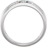 Platinum Round Natural White Opal Three-Stone Bezel-Set Ring - view 2