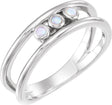 14K Gold Round Natural White Opal Three-Stone Bezel-Set Ring - White Gold