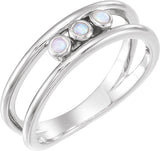 Platinum Round Natural White Opal Three-Stone Bezel-Set Ring