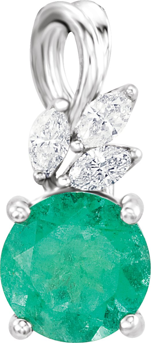 Platinum Round Lab-Grown Emerald & Natural Diamond Accented Floral Necklace or Pendant