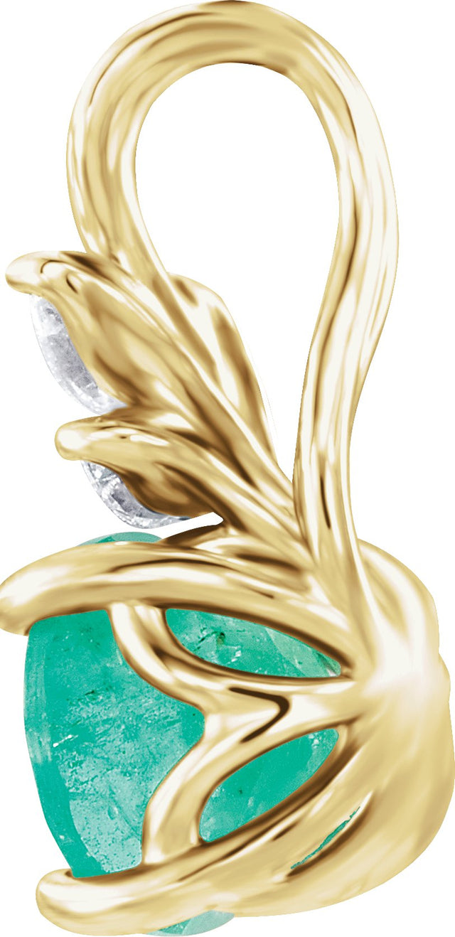 14K Gold Round Natural Emerald & Natural Diamond Accented Floral Necklace or Pendant - Yellow Gold - view 2