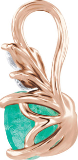 14K Gold Round Natural Emerald & Natural Diamond Accented Floral Necklace or Pendant - Rose Gold - view 2