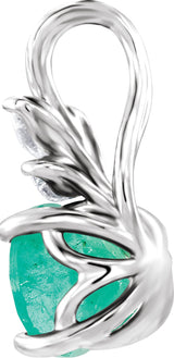 Platinum Round Natural Emerald & Natural Diamond Accented Floral Necklace or Pendant - view 2