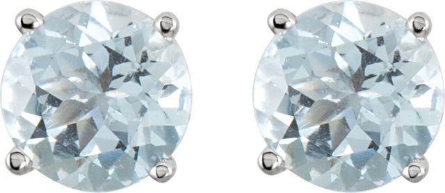 14K Gold Natural Aquamarine Round 4-Prong Lightweight Stud Earrings – 2.5-6mm Stones - White Gold - view 8