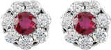 14K Gold Round Natural Ruby Cluster Earrings - view 6